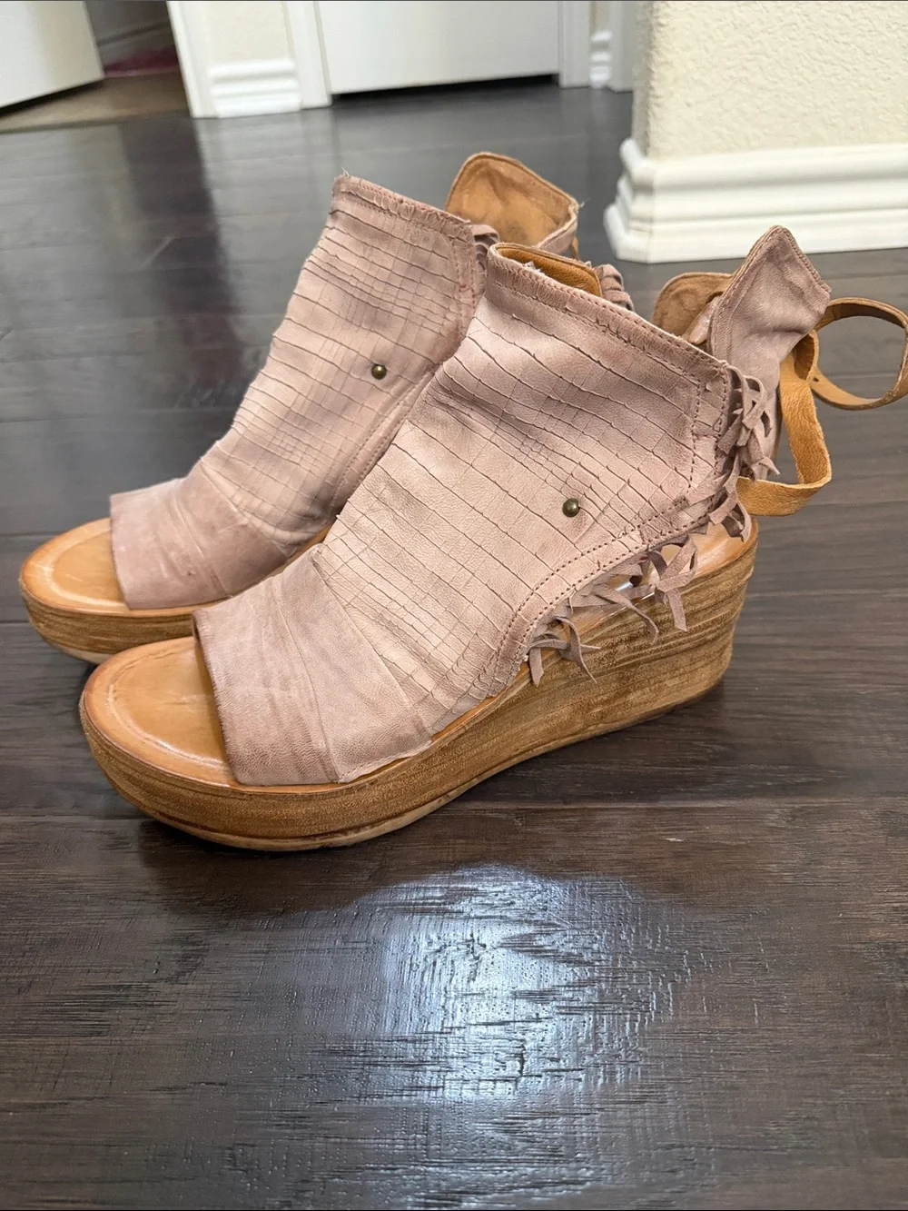 A.S.98 Leather Fringe Platform Wedge Sandals Boho Size 40 9-9.5 women’s